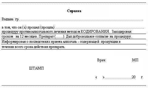 Справка о кодировании от алкоголизма в Санкт-Петербурге